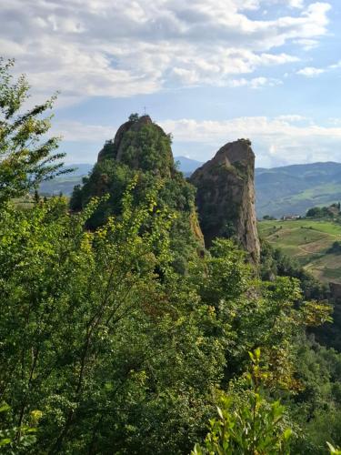 a view of a mountain with trees in the foreground at Il Castellaro ai Sassi in Guiglia