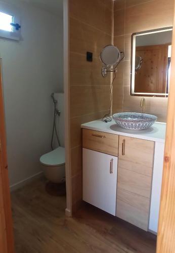 une salle de bain avec un lavabo et des toilettes dans l'établissement Penthouse 2 pièces avec terrasse vue mer à 150 m de la plage, à Marseille