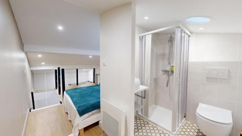 トゥールーズにあるCHAL5 Duplex 25m2 à 200m du Capitoleのシャワーとトイレ付きの白いバスルーム