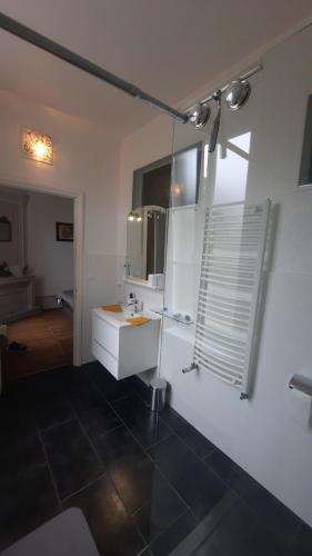 a bathroom with a white sink and a mirror at MAISON MAERTENS Chambres et tables d'hôtes in Wassy