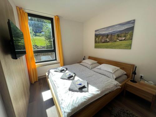 Postel nebo postele na pokoji v ubytování Apartmán 1000 m n. m.