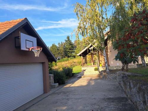 a basketball hoop on the side of a house at Ramonda house in Brestovik