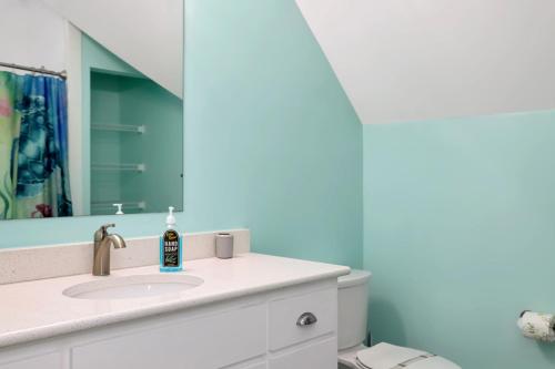 a bathroom with a sink and a mirror at Turtle Town by Pristine Properties Vacation Rentals in Indian Pass