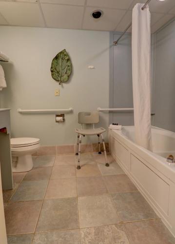 a bathroom with a toilet and a tub and a chair at Senator Inn & Spa in Augusta