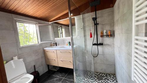 une salle de bains avec douche, toilettes et lavabo dans l'établissement Supprimé STOP, à Le Perreux-Sur-Marne