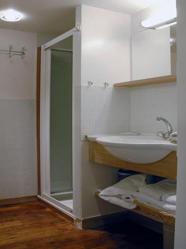 une salle de bain avec un lavabo et une douche en verre dans l'établissement Nest in Paris, à Paris