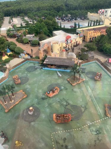 an aerial view of a water park with slides at SUN&MOON in Drage