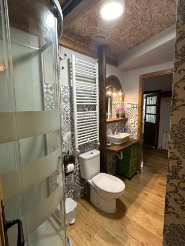a bathroom with a toilet and a sink at Casa Amparo in Pajares
