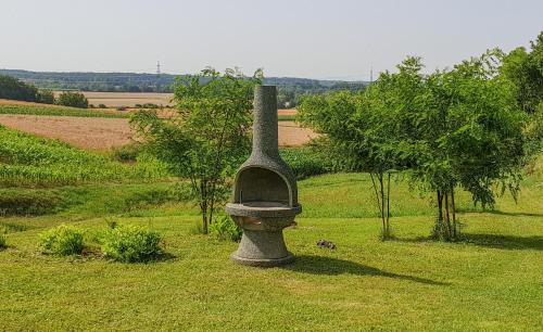 a toilet sitting in the grass in a field at Apartment Feher Lendava in Lendava