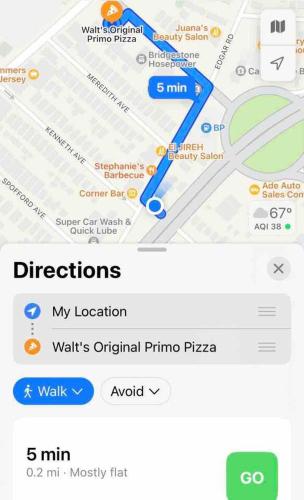 a screenshot of a cell phone with a map at Private 2-bedroom apartment with direct bus to NYC Manhattan only a 5-minute walk away in Elizabeth