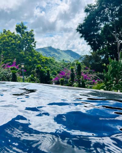 a pool of water with trees and mountains in the background at Exclusive Altos del Maria 2 Bedroom Apartment-Private Pool & Mountain Views in Sorá
