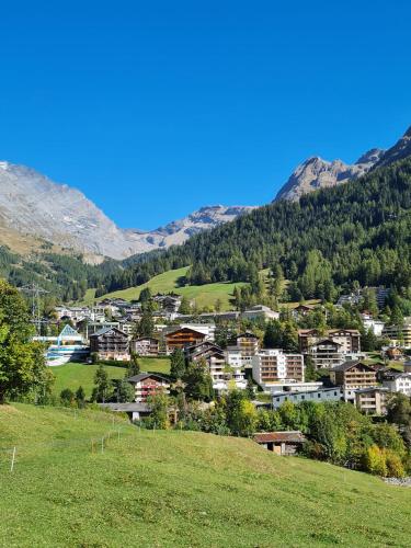 a small town on a hill in the mountains at Lucky Fox in Leukerbad