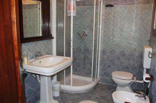 a bathroom with a shower and a sink and a toilet at Central Station Apartments in Pisa