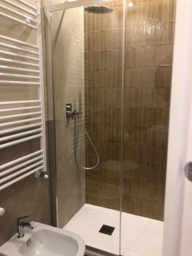 a bathroom with a shower and a sink at Il Delfino in Tellaro