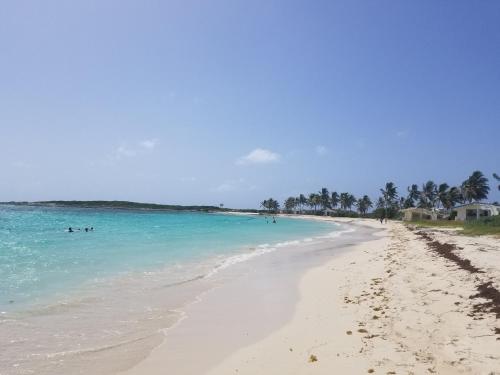 a beach with people swimming in the ocean at Orient Bay Beach Studio in Orient Bay