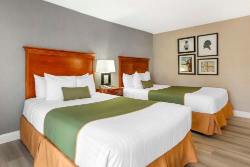 a hotel room with two beds with white and green sheets at Best Western Capital Beltway Washington DC in Lanham