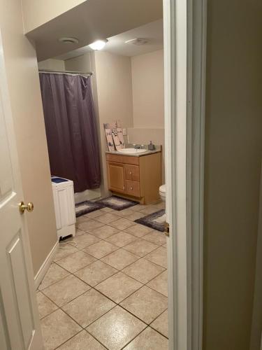 a bathroom with a sink and a toilet at Executive one bedroom apartment including pull out sofa bed in Antigonish