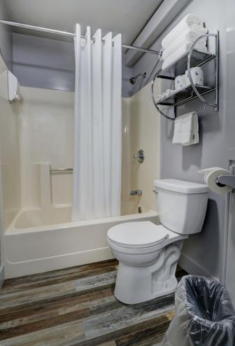 a bathroom with a toilet and a tub and a shower at Canaan Motel in Canaan