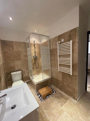 une salle de bain avec une douche, des toilettes et un lavabo dans l'établissement Studio Carpentras, à Carpentras