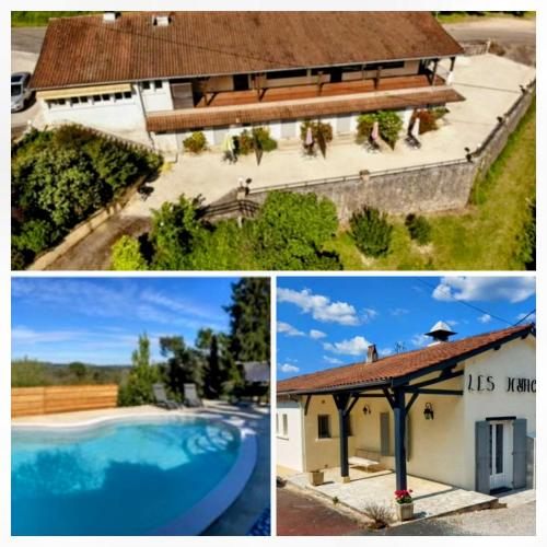 un collage de photos d'une maison et d'une piscine dans l'établissement Les hyacinthes 7, à Sarlat-la-Canéda