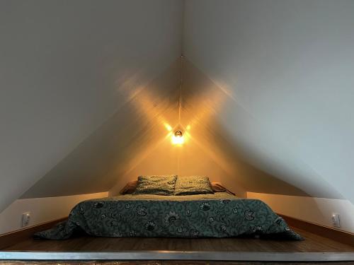 - une chambre avec un lit sur le toit dans l'établissement Cocon sous les toits du Gévaudan, à Marvejols