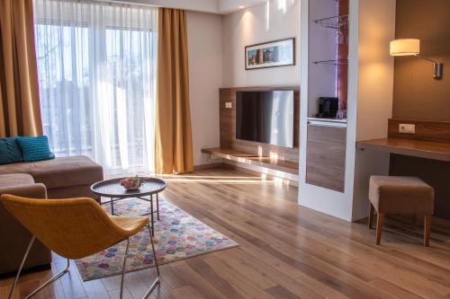 TV a/nebo společenská místnost v ubytování Imola Hotel Platán