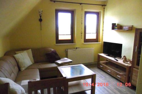 TV in/ali zabaviščno središče v nastanitvi Ferienwohnung Riebe