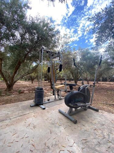 a gym with two swings and a bike at Koom Martial Arts Retreat & Training Center Marrakech Morocco in Had Abdallah Rhiat