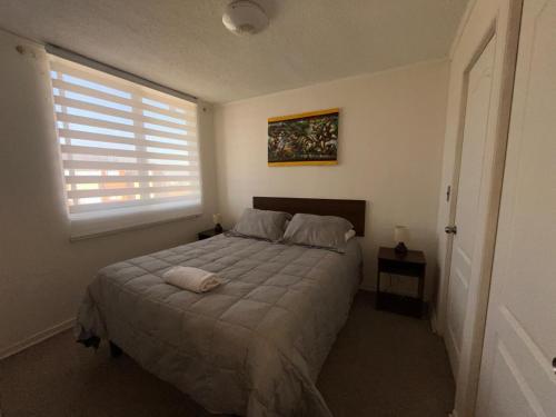 a bedroom with a large bed with a window at Apartamento familiar in Curicó