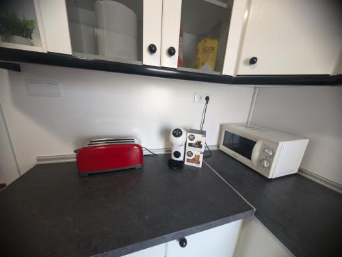 a kitchen counter with a microwave and a radio at Piso Céntrico Armilla in Armilla