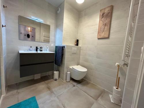 une salle de bain avec toilettes et lavabo dans l'établissement L'Oasis Maritime, à Nice