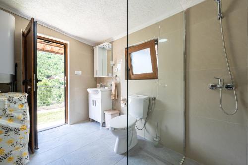 采蒂涅Stara kuca的浴室配有马桶和玻璃淋浴房