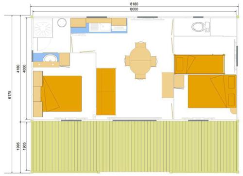 a floor plan of a room with yellow and green at Camping maeva Respire de La Croze in Châtel-Guyon