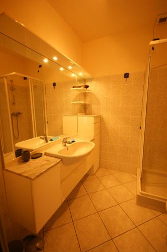 a bathroom with a sink and a shower at Cielo D'italia Barbara in Cissano