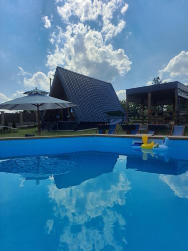 una piscina con un pato de juguete en el agua en Vikendica na Avali, en Donja Ralja