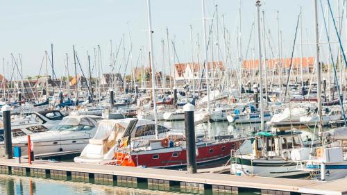a bunch of boats docked in a harbor at Holiday Suites Blankenberge in Blankenberge