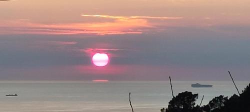 a sunset over the ocean with boats in the water at Bellavista Versilia in Pietrasanta