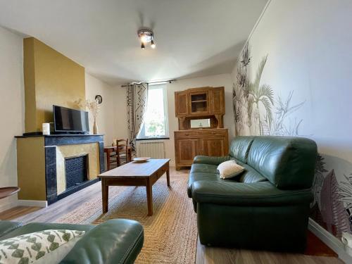 un salon avec un canapé et une cheminée dans l'établissement Maison du Canal avec cour privée, à Carcassonne