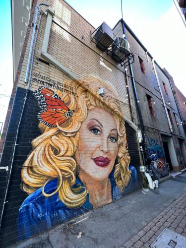 a mural of a woman with a butterfly on the side of a building at Crowne Plaza Knoxville Downtown University by IHG in Knoxville