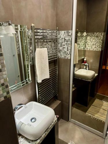 une salle de bain avec un lavabo et une douche dans l'établissement Appartement de 2 chambres au cœur de Paris, à Paris