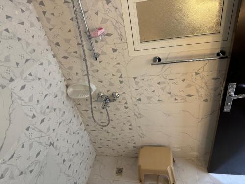 a bathroom with a shower and a toilet in it at Hatta Gold Room in Hatta