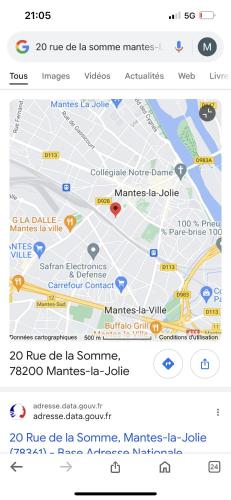 une capture d'écran d'une page Google Maps avec une carte dans l'établissement Belle appartement, à Mantes-la-Jolie