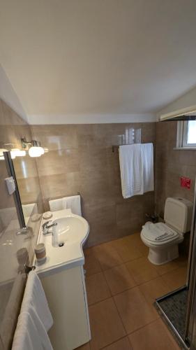 a bathroom with a sink and a toilet at Casa Rosa Montes in Luz