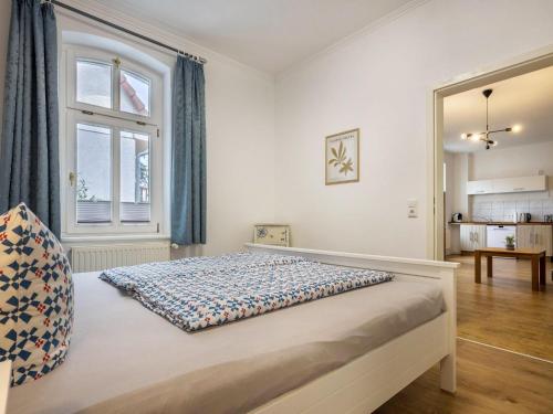 BuchholzFerienwohnung in der Mecklenburger Seenplatte的一间带床的卧室，位于一间有窗户的房间里