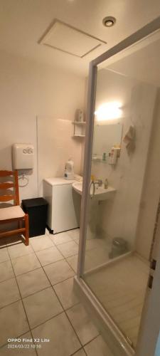 une salle de bain avec un lavabo et des toilettes dans l'établissement PORT- VENDRES cote vermeille, à Port-Vendres