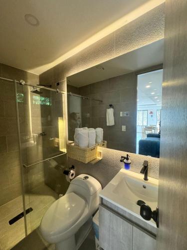 Bilik mandi di Tu hogar de lujo en Villanueva