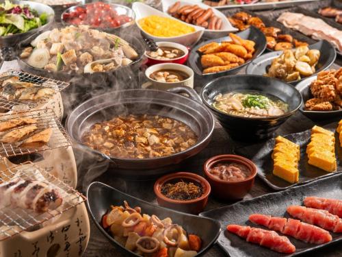 a table topped with lots of different types of food at FLEXSTAY INN Hakodate Station in Hakodate