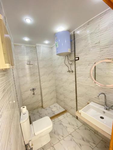 a bathroom with a toilet and a sink at Anubis Pyramids View in Cairo