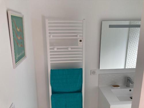 une salle de bain avec un lavabo et un miroir dans l'établissement Villa in Sainte Valière with Private Pool, à Sainte-Vallière