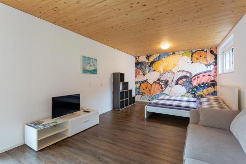 Una televisión o centro de entretenimiento en FLEXhome your central, calm and cosy place in Dornbirn